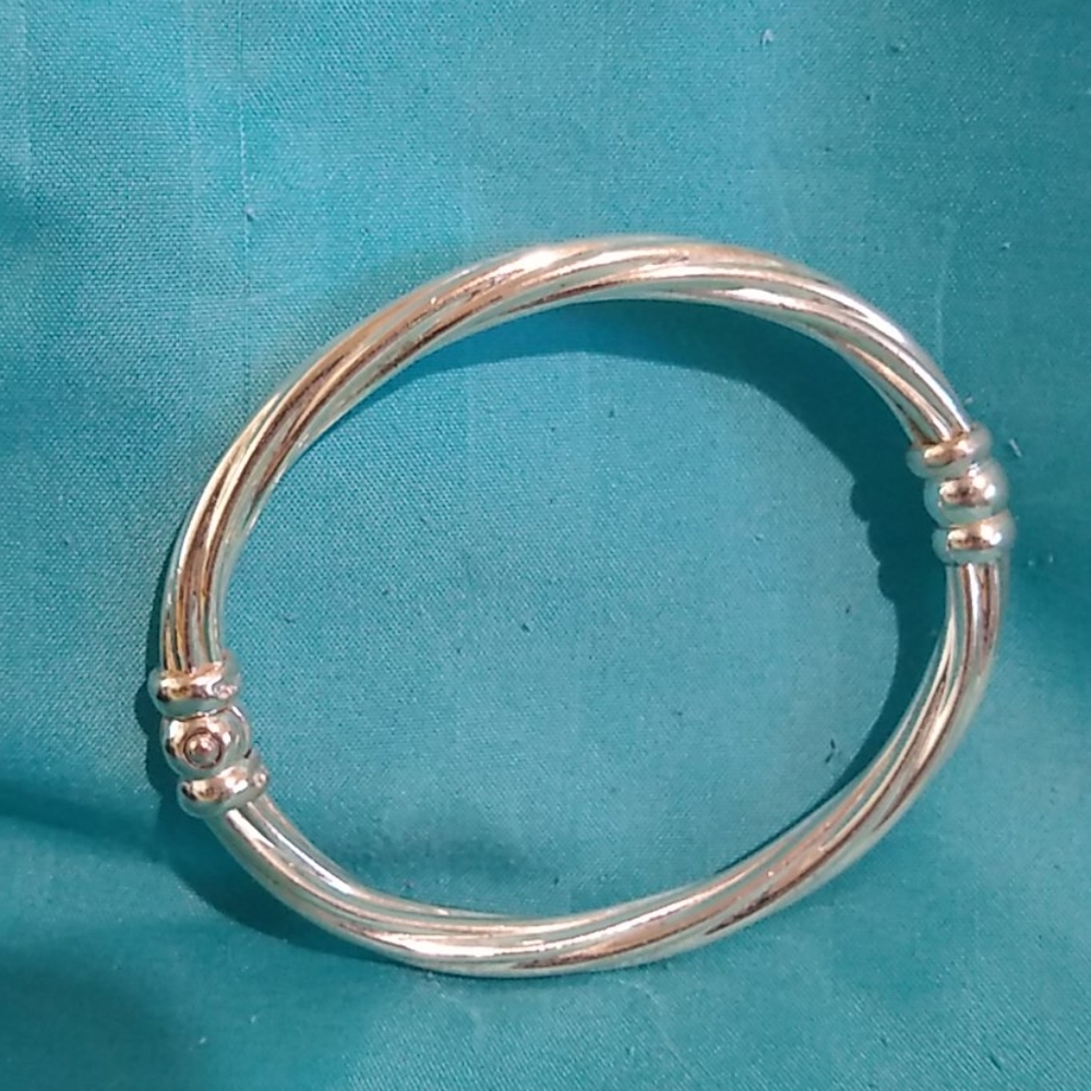 Sterling Silver Ribbed Hinged Bangle - image 2